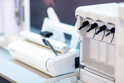 Sterilization desk with autoclave in a dental clinic. sterilization of dental medicine instruments.