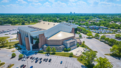 High angle view of buildings in city