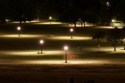 View of illuminated street lights at night