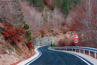 Road amidst trees during autumn