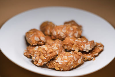High angle view of breakfast in plate on table
