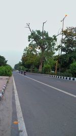 Street by trees against sky