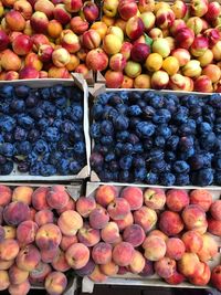 High angle view of apples for sale at market stall