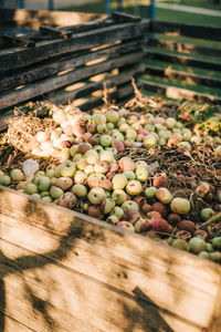 High angle view of grapes in market