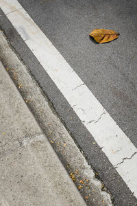 High angle view of yellow crossing sign on road