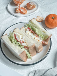 High angle view of food in plate on table