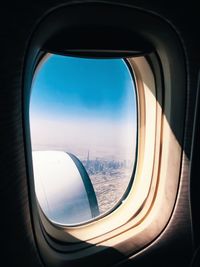 View of sky seen through airplane window