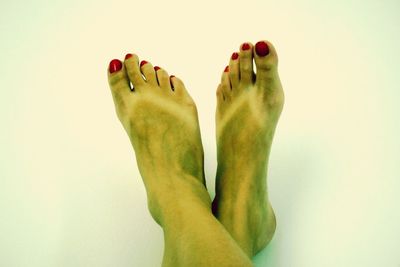 Low section of woman wearing shoes