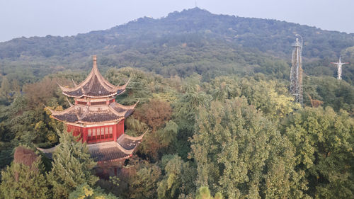 High angle view of temple on building