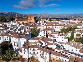 High angle view of townscape against sky