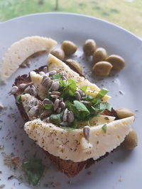 High angle view of food in plate