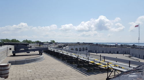 High angle view of bridge over river against sky