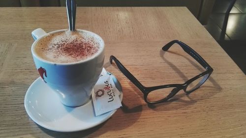 High angle view of coffee on table