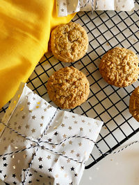 High angle view of cookies on table