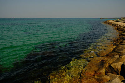 Scenic view of sea against clear sky