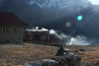 Panoramic view of buildings and mountain against sky in nepal