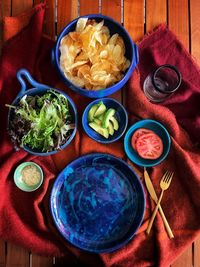 High angle view of food on table