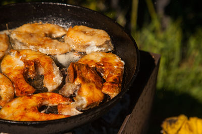 Close-up of food in cooking pan