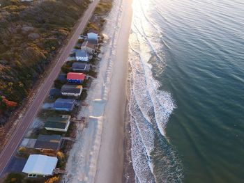 High angle view of road by sea