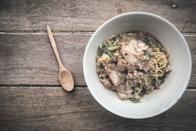 High angle view of food in bowl on table