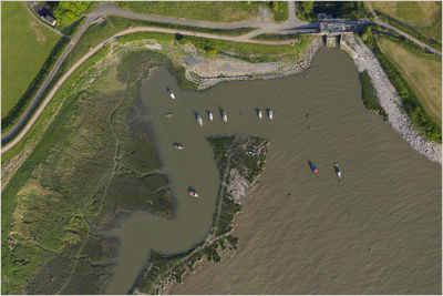 High angle view of people on beach