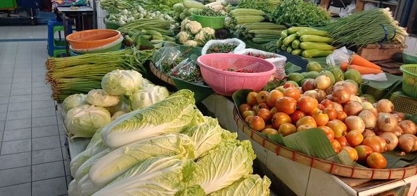 High angle view of fruits for sale at market stall