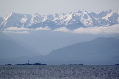 Scenic view of snowcapped mountains against sky