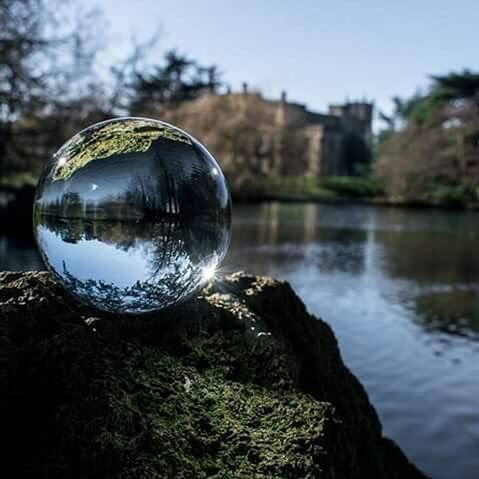 CLOSE-UP OF CRYSTAL BALL ON TREE