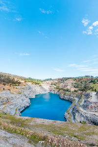 Scenic view of landscape against blue sky