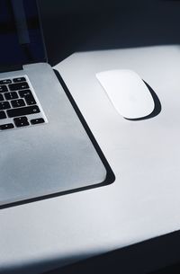 High angle view of laptop on table