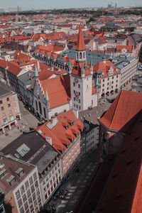 High angle view of buildings in city