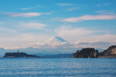 Scenic view of sea against cloudy sky