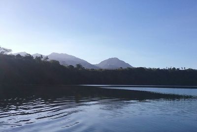 Tranquil view of lake against mountains and clear sky