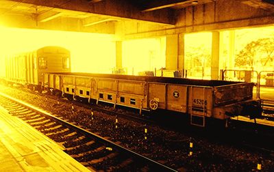 Train at railroad station platform