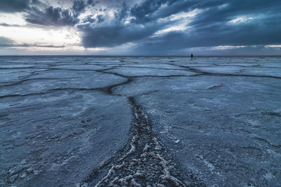 Spectacular landscape of solid ground of salty lagoon in toledo under cloudy sky