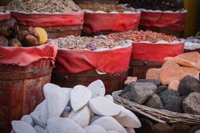 Various vegetables for sale at market stall