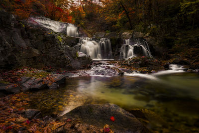 Scenic view of waterfall in forest during autumn