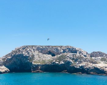 Scenic view of sea against clear blue sky