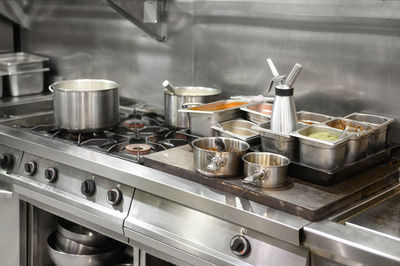 High angle view of barbecue grill in kitchen