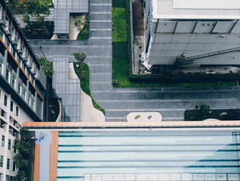 Buildings seen through glass window