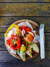 High angle view of food on table