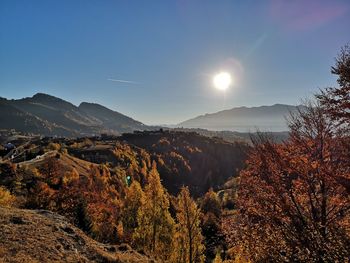 Scenic view of mountains against sky during autumn