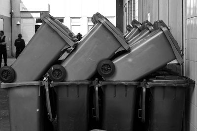 Close-up of garbage cans 