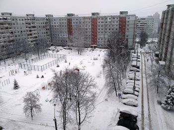 High angle view of snow covered landscape