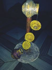 Close-up of coins on table