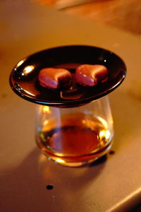 Close-up of beer in glass on table