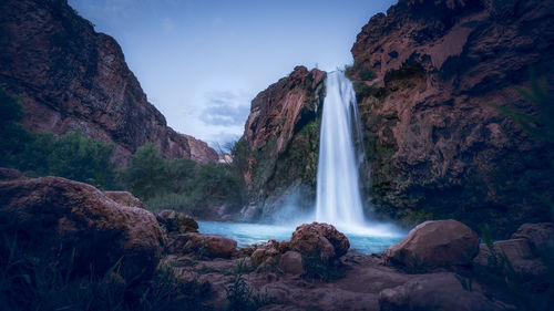 Low angle view of waterfall