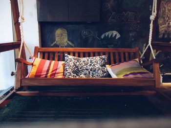 Cushions on swing in house