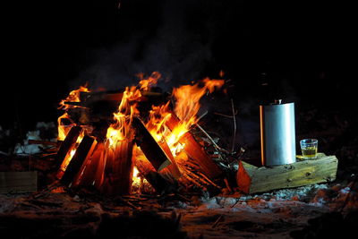 Burning fire in the dark