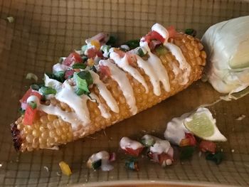 High angle view of food on table